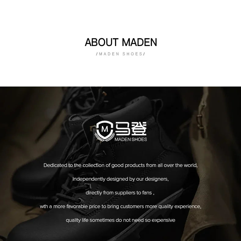 Maden Men's Versatile Black Boots Plush Lining Warmth Shoes Retro Non-Slip Thick Sole Work Boots Outdoor Casual Mid-Calf Boots