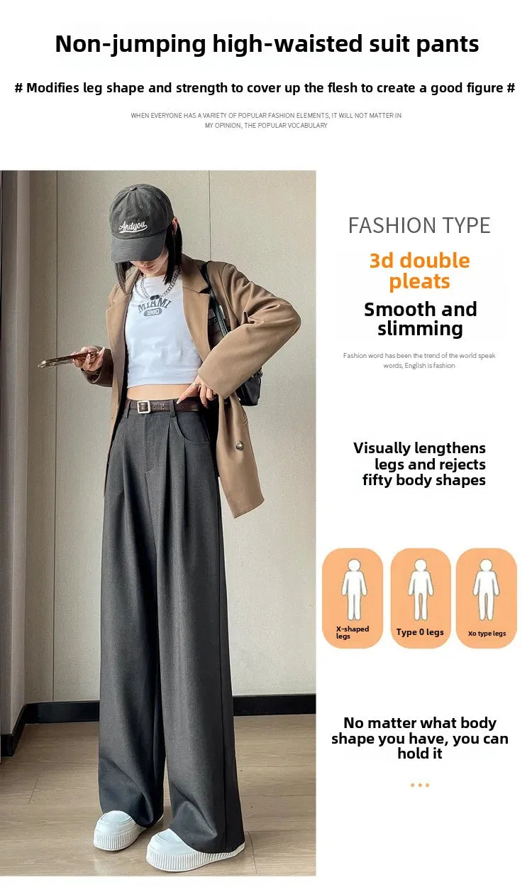 High Waist Slim Fit Straight Leg Suit Pants Wide Leg Casual Trousers Women's Autumn New Arrival Red Color Business Office Wear