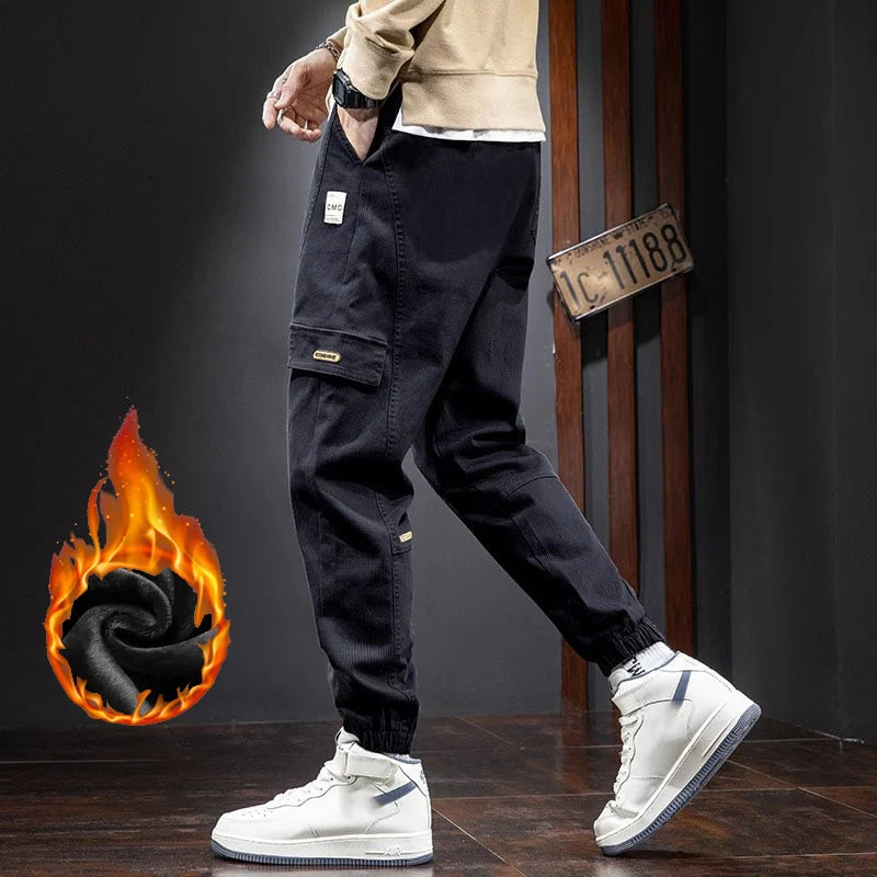 Men's Fashion Concise Office Harem Pants Holiday Party Plush Winter Cargo Trousers Classic Thicken Casual Pants Plus Size S-3XL
