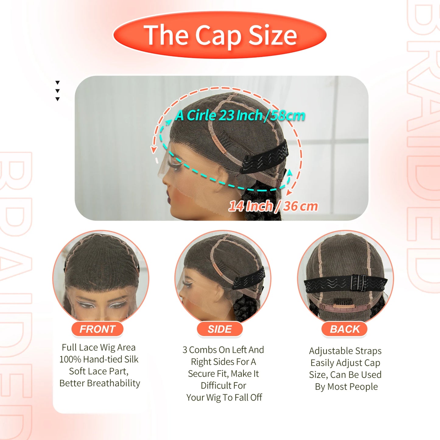 32INCH Cornrow Braided Wigs Synthetic Full Lace Braids Wig with Baby Hair Lace Frontal Knotless Braided Lace Wig for Black Women