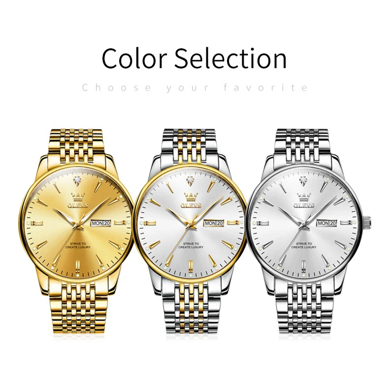 OLEVS Men's Watches Fashion Simple Calendar Week Luminous Waterproof Steel Strap Man Watch Original Quartz Watches for Men 2929