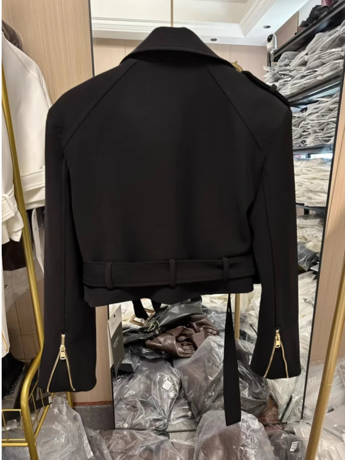 Korean version of the long-sleeved motorcycle jacket jacket women's spring and autumn new fashion temperament Joker suit collar