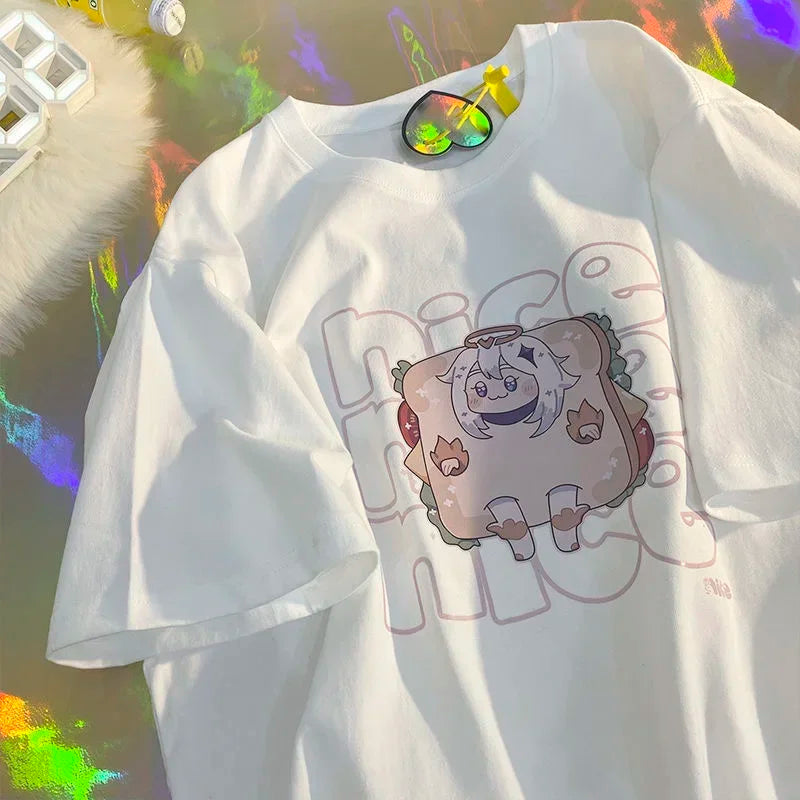 Women T Shirt Fruit Print Harajuku Tshirt Loose Short Sleeve Cute Kawaii Oversized Tee Clothes Y2k Top Anime Graphic T-shirt