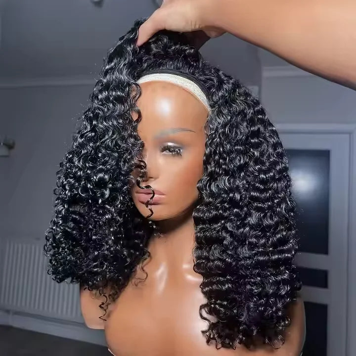 300% Glueless Wigs Human Hair Afro Kinky Curly Headband Wig Upgrade 3 IN 1 Half Wig With Drawstring Seamless Clip Ins Flip Over