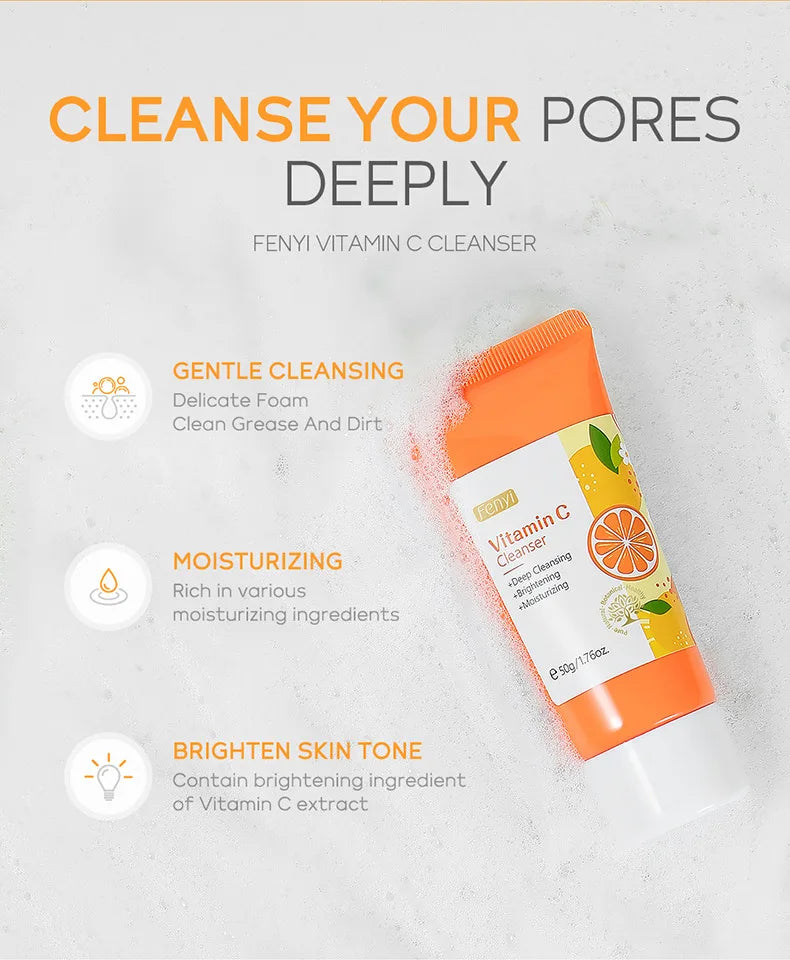 Vitamin C Facial Cleanser Skin Deep Cleansing Moisturizing Blackhead Removal Skincare Face Wash Foam Face Cleanser Skin Care