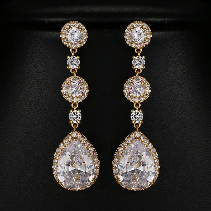 Minimalism Teardrop Round Zircon Long Dangle Earrings for Women 2021 Wedding Engagement Jewelry Bridal Drop Earrings Statement