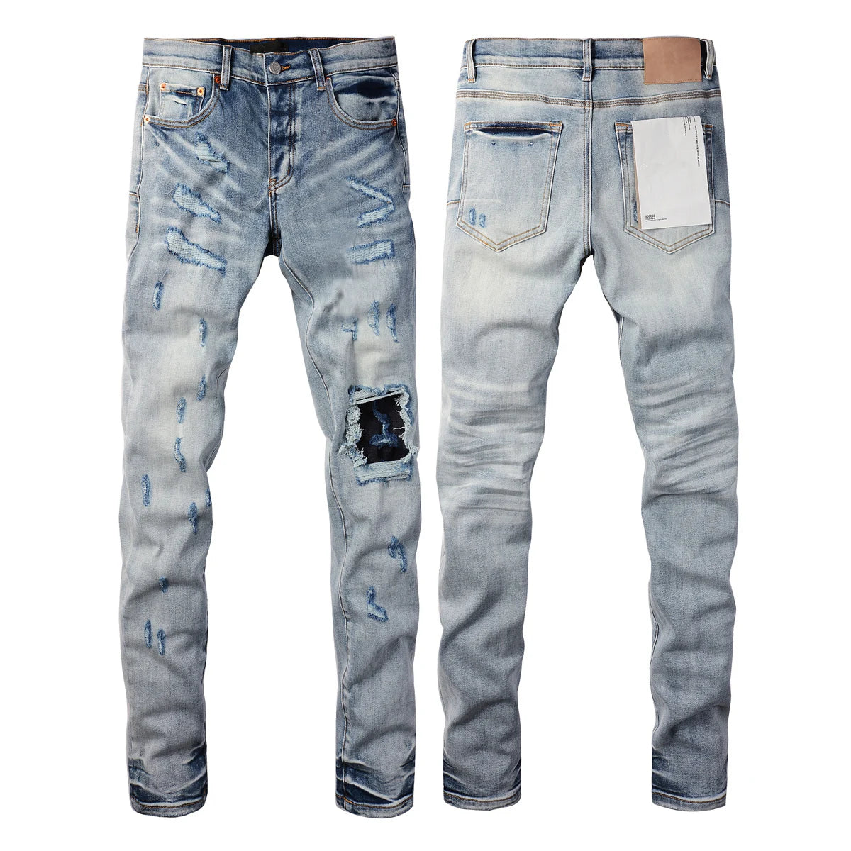 2025 Jeans Man's High Street Blue Ripped Distressed Skinny Jeans Low Rise Denim Trousers Fashion Repair Pants 9003