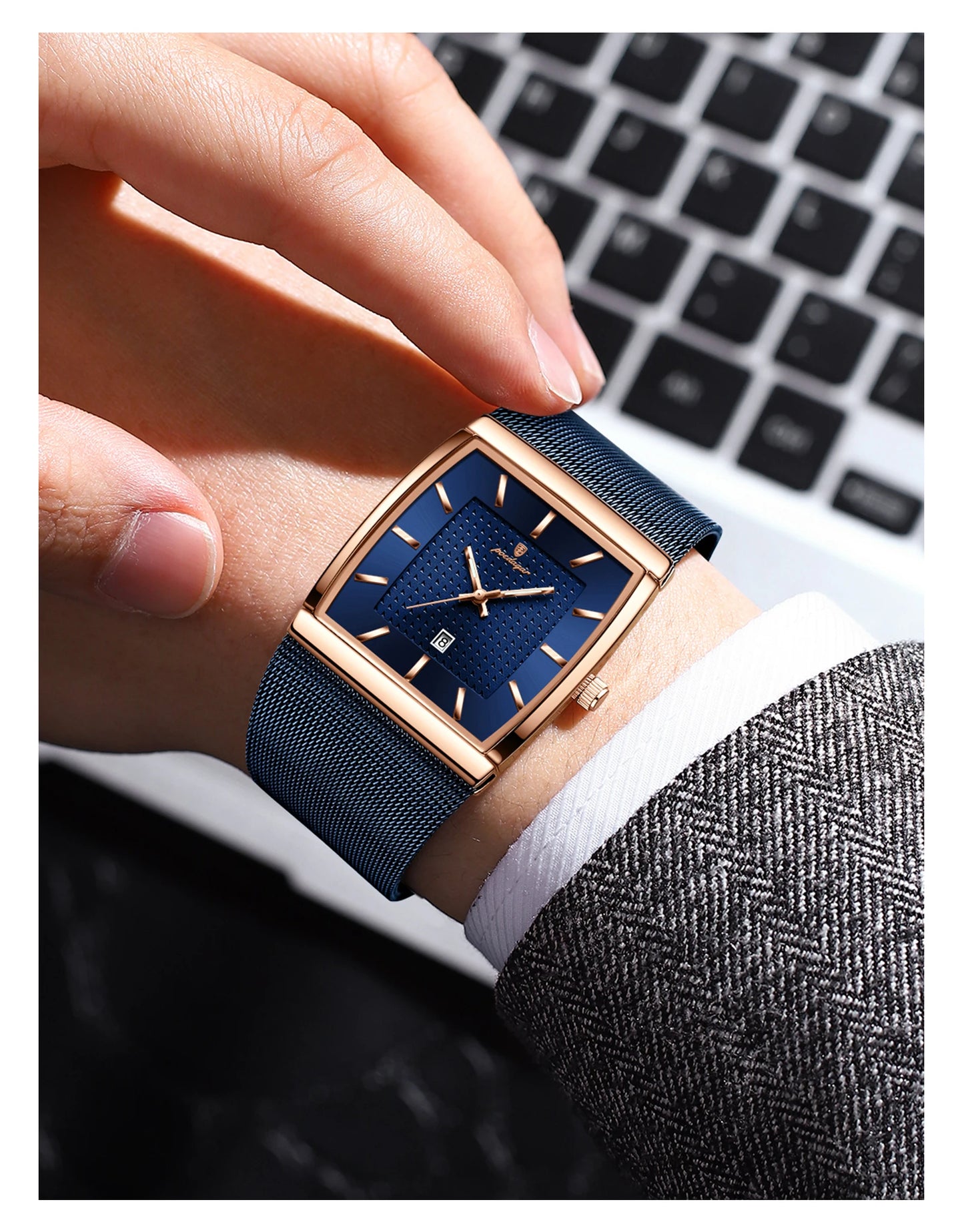 POEDAGAR Luxury Fashion Men Clock Stainless Steel Mesh Date Waterproof Luminous Man Wristwatch Quartz Casual Men's Watches Reloj