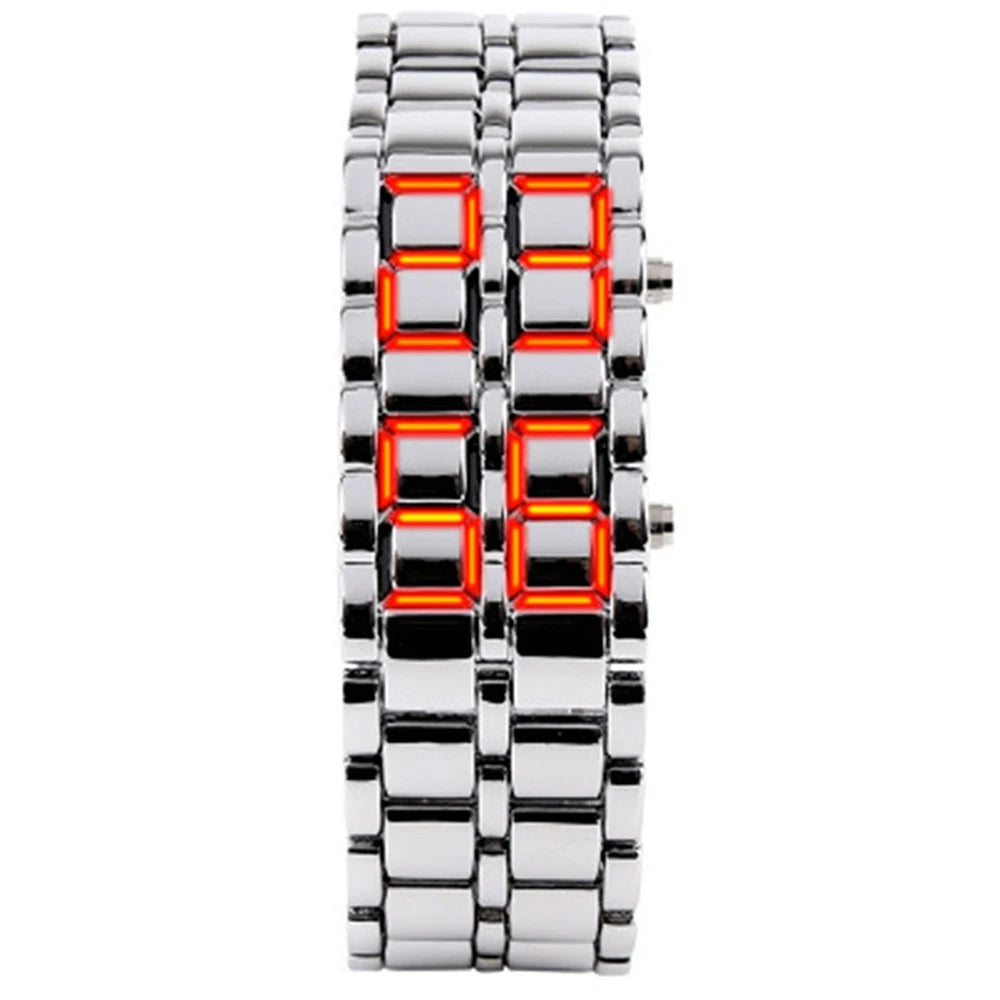 Fashion Mens Digital Lava Wrist Watch Men Black Full Metal Red Blue LED Display Watches Gifts for Male Boy Sport Creative Clock