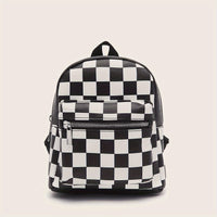 Checkered Backpack For Women, Mini Faux Leather Daypack, Plaid Pattern Travel School Bag