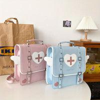 Adorable Kawaii Womens Backpack - Fashion-Forward Flap with Buckles & Rivets Decor - Versatile School or Casual Handbag