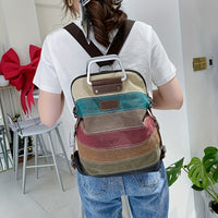 Fashionable Striped Canvas Backpack - Versatile Women's Daypack with Secure Zip Closure & Comfy Shoulder Straps