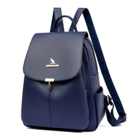 Chic & Stylish Women's Backpack: Solid Faux Leather, Secure Zipper, Metal Accents – Perfect for School and Travel