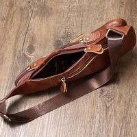 Men's & Women's Genuine Leather Sling Bag - Lightweight Crossbody Messenger Backpack with Shoulder/ Chest Pack, Tactical Daypack for Outdoor Travel Hiking, Solid Color Casual Use - Hand Washable Durable Leather Bag