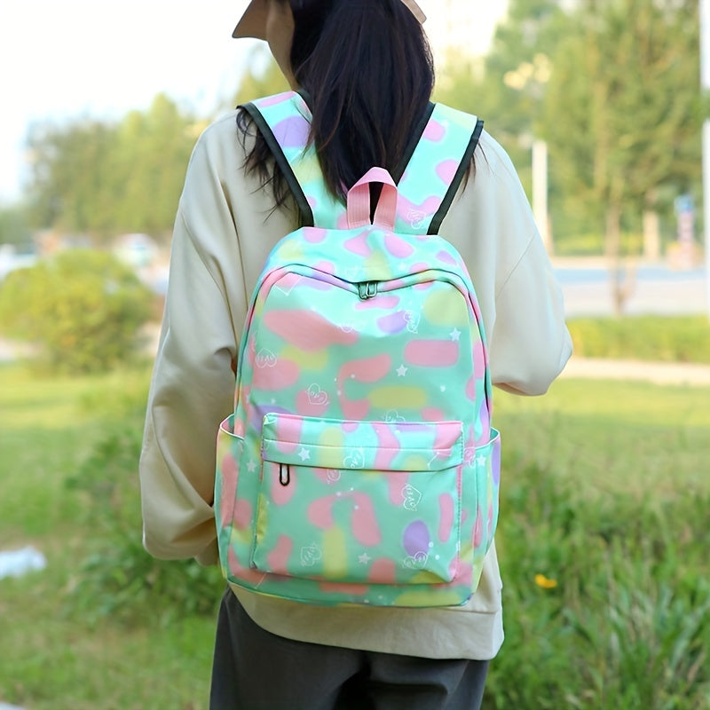 Kawaii Backpack, Tie Dye Cartoon Pattern School Bag with & Pencil Case for School Use