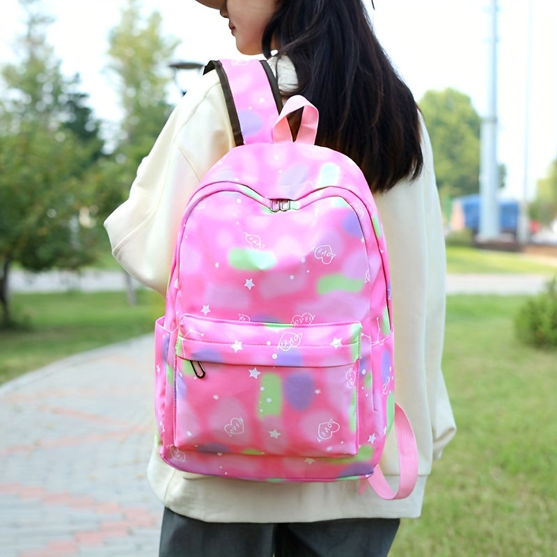 Kawaii Backpack, Tie Dye Cartoon Pattern School Bag with & Pencil Case for School Use