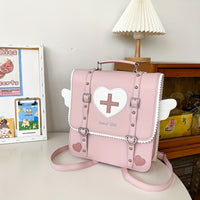 Adorable Kawaii Womens Backpack - Fashion-Forward Flap with Buckles & Rivets Decor - Versatile School or Casual Handbag