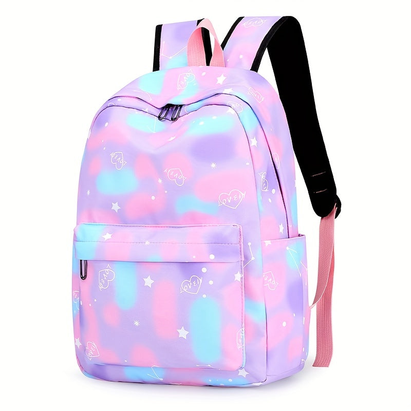 Kawaii Backpack, Tie Dye Cartoon Pattern School Bag with & Pencil Case for School Use