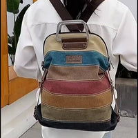 Fashionable Striped Canvas Backpack - Versatile Women's Daypack with Secure Zip Closure & Comfy Shoulder Straps