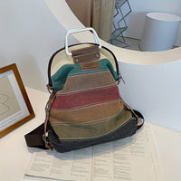 Fashionable Striped Canvas Backpack - Versatile Women's Daypack with Secure Zip Closure & Comfy Shoulder Straps