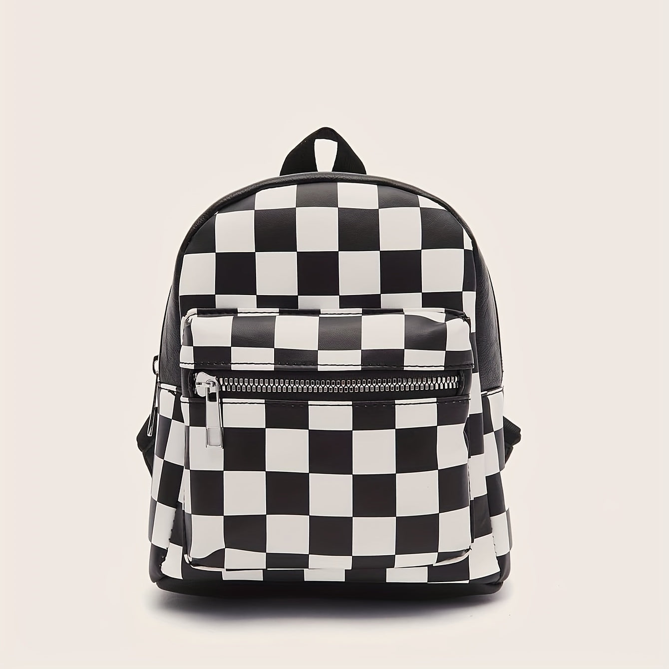 Checkered Backpack For Women, Mini Faux Leather Daypack, Plaid Pattern Travel School Bag