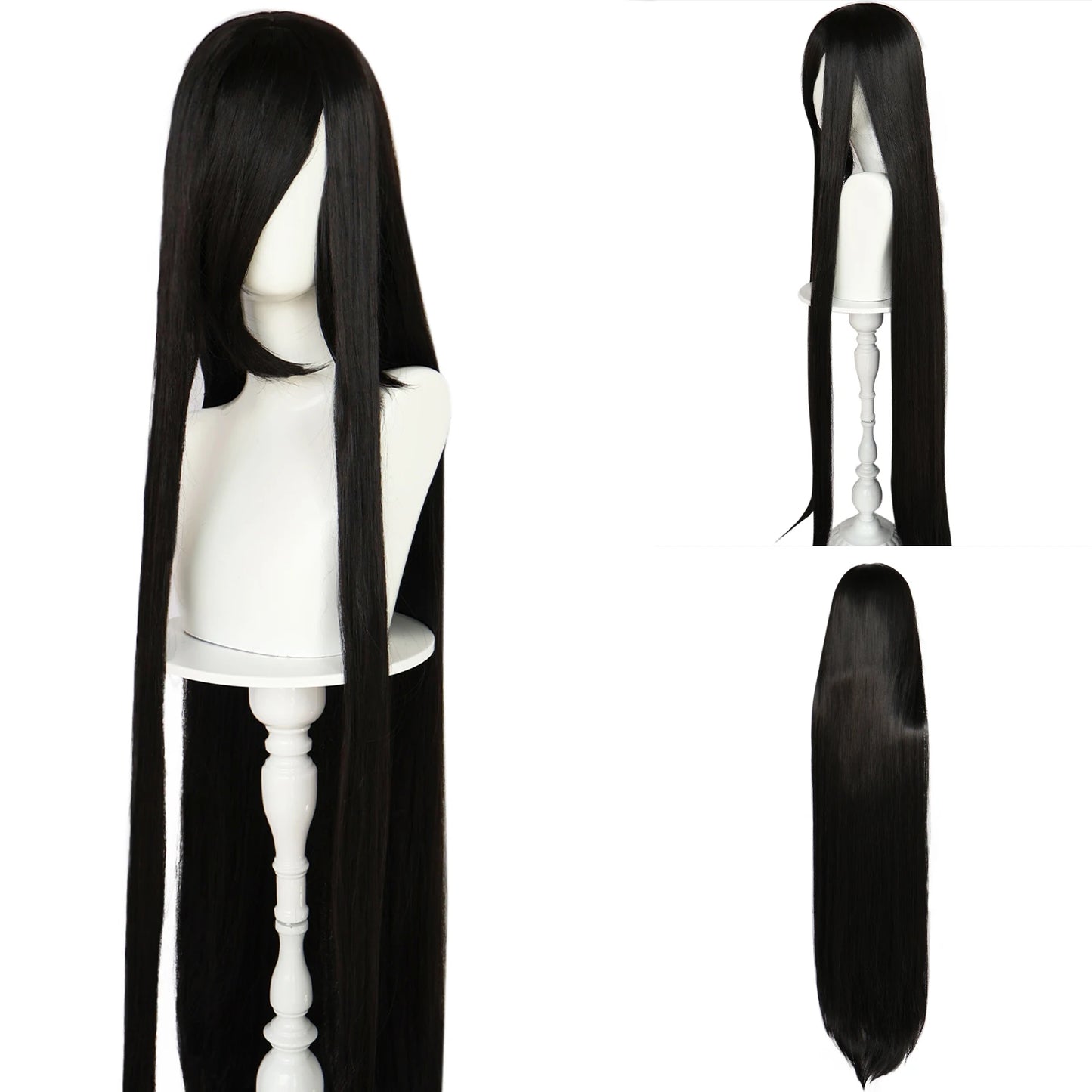 Synthetic 46Inch Black Straight Extra Long Stylish and Versatile Anime Cosplay Wig With Bangs For Daily Party Wear Wig Fashion