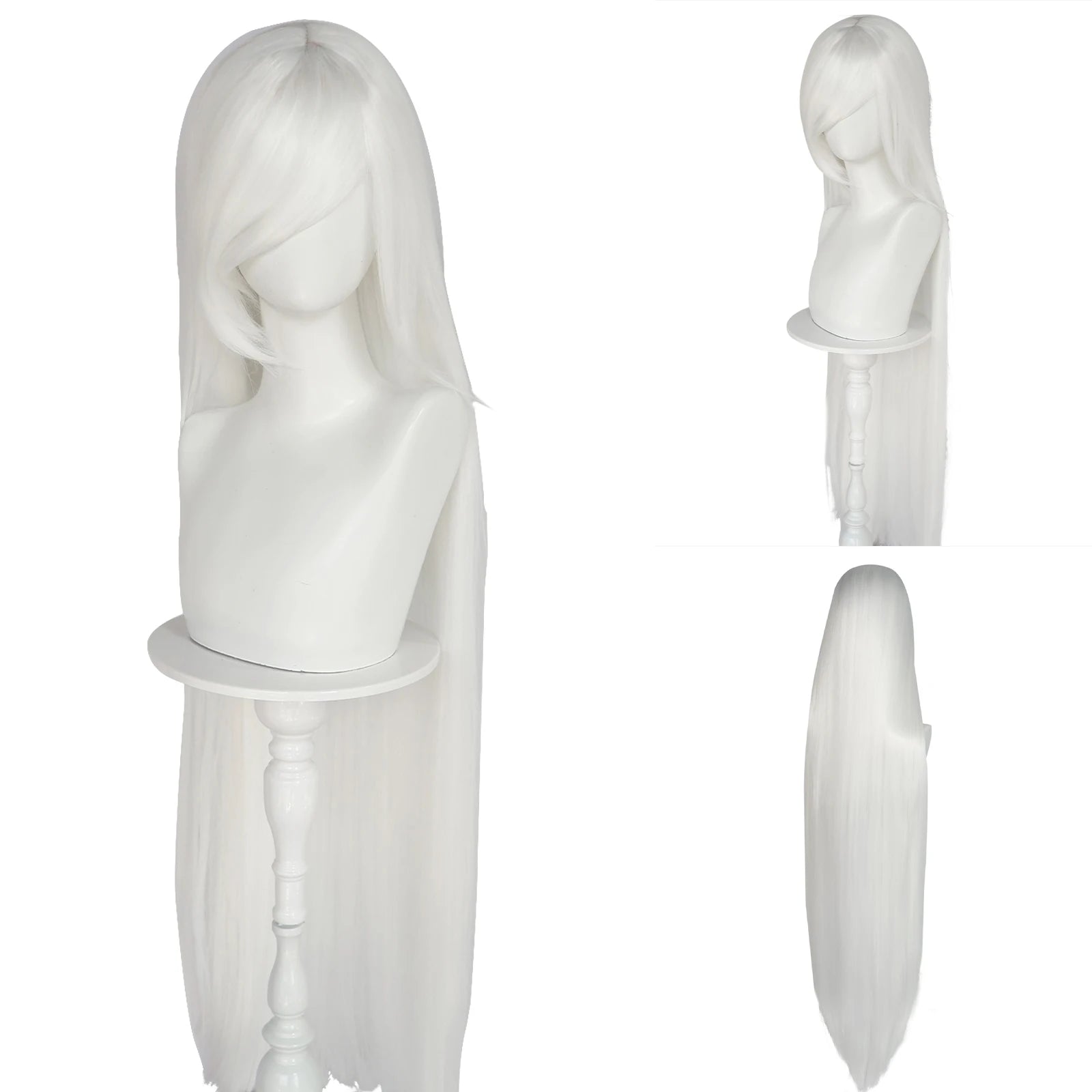 Synthetic 46Inch Black Straight Extra Long Stylish and Versatile Anime Cosplay Wig With Bangs For Daily Party Wear Wig Fashion