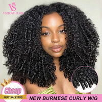 VSHOW Burmese Curly 3 IN 1 Half Wig Flip Over No Glue Install with Drawstring Beginner Friendly 100% Human Hair Natural Hairline