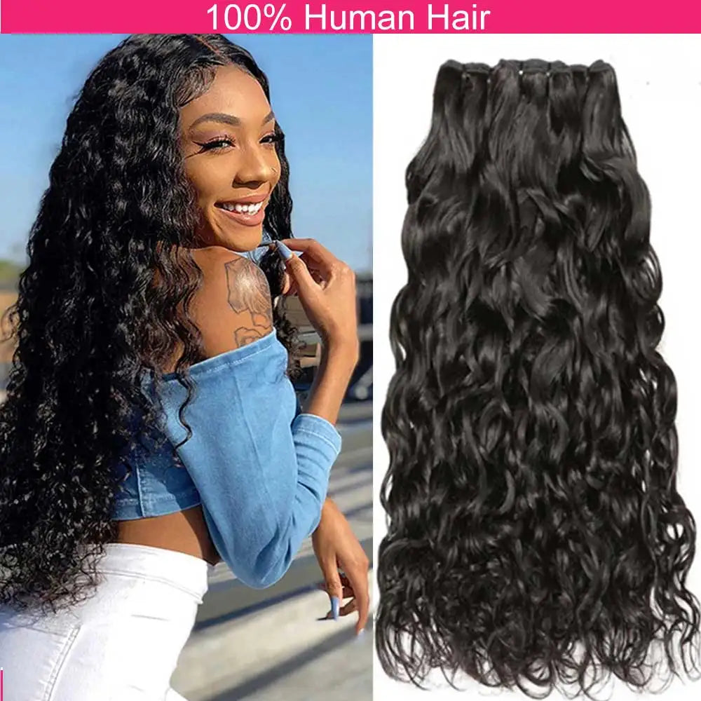 Water  Wave Human Hair Bundles Curly Hair Brazilian Weaving 28 30 32 Inch Natural Human Hair Remy Loose Deep Wave Hair Bundles