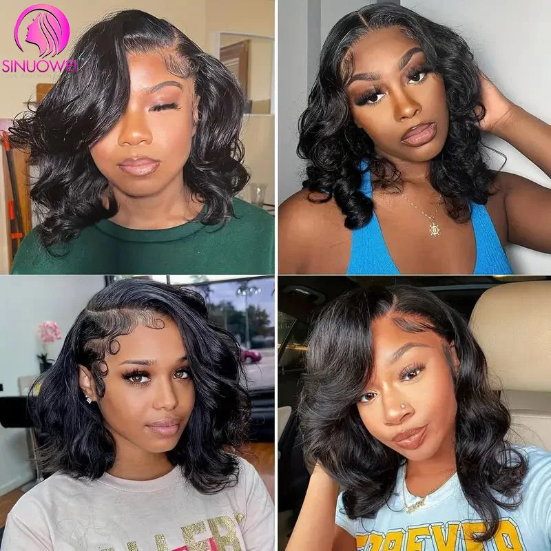Body Wave Short Bob Wigs Human Hair 13x4 Transparent Lace Front Wig Brazilian Human Hair Body wave 4x4Lace Closure Wig For Women