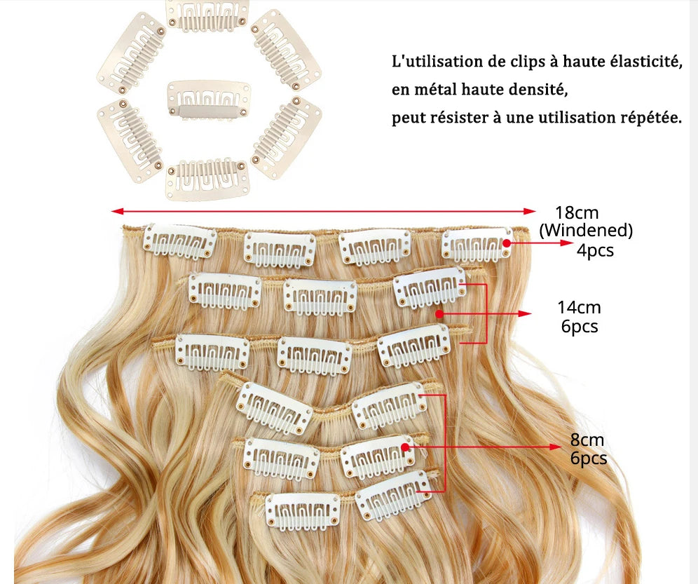 Alileader Synthetic Hair 16 Clip In Hair Extension Clip For Women 6Pcs/Set Hair Extension Clip In Ombre Fake Hairpiece Long Wavy
