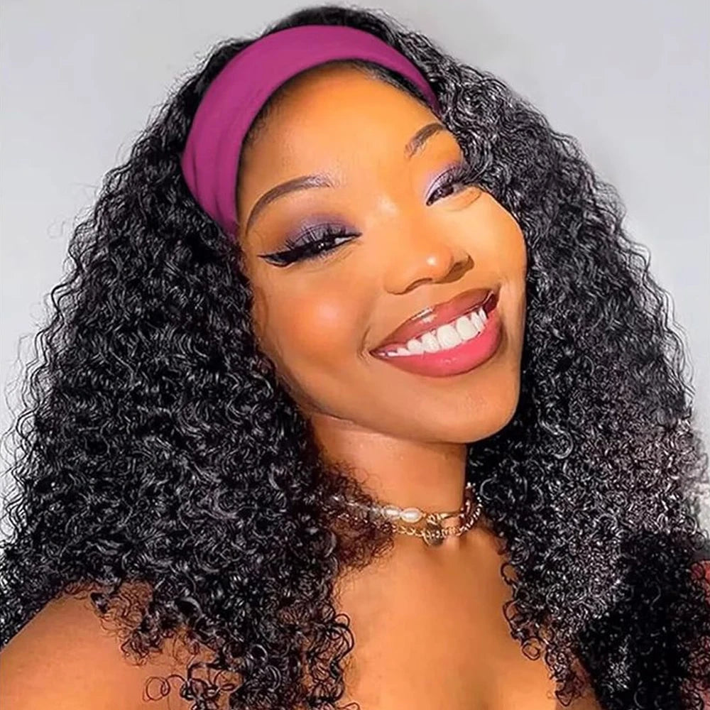Headband Wig Human Hair Kinky Curly Glueless Wig 30 32 Inches Full Machine Made Curly Headband Bob Wig Human Hair Wigs for Women
