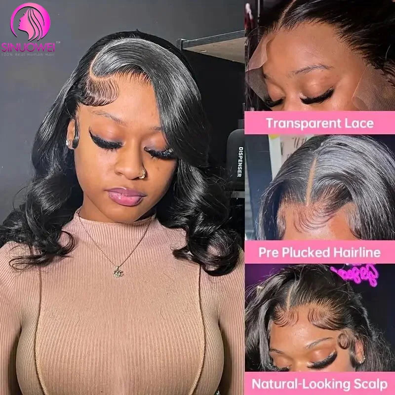 Body Wave Short Bob Wigs Human Hair 13x4 Transparent Lace Front Wig Brazilian Human Hair Body wave 4x4Lace Closure Wig For Women