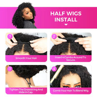 VSHOW Burmese Curly 3 IN 1 Half Wig Flip Over No Glue Install with Drawstring Beginner Friendly 100% Human Hair Natural Hairline