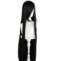 Synthetic 46Inch Black Straight Extra Long Stylish and Versatile Anime Cosplay Wig With Bangs For Daily Party Wear Wig Fashion