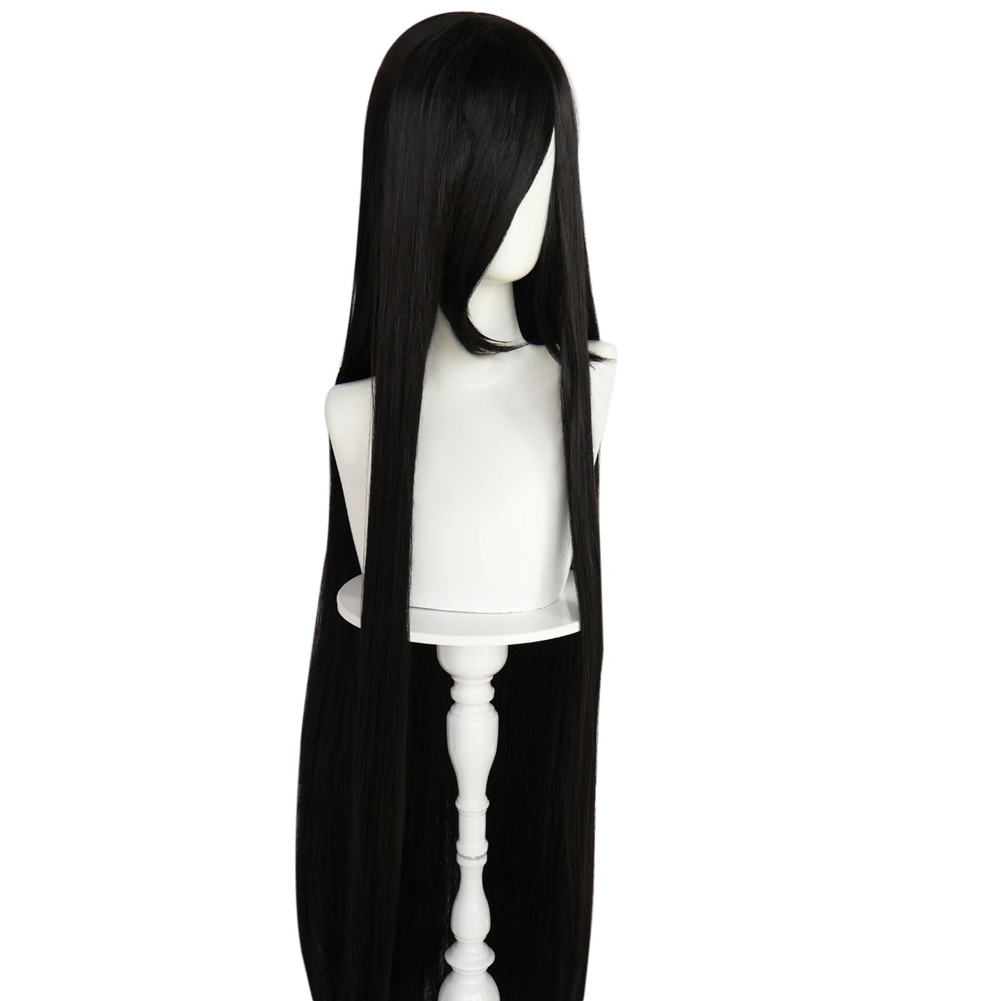 Synthetic 46Inch Black Straight Extra Long Stylish and Versatile Anime Cosplay Wig With Bangs For Daily Party Wear Wig Fashion