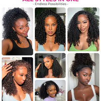 VSHOW Burmese Curly 3 IN 1 Half Wig Flip Over No Glue Install with Drawstring Beginner Friendly 100% Human Hair Natural Hairline