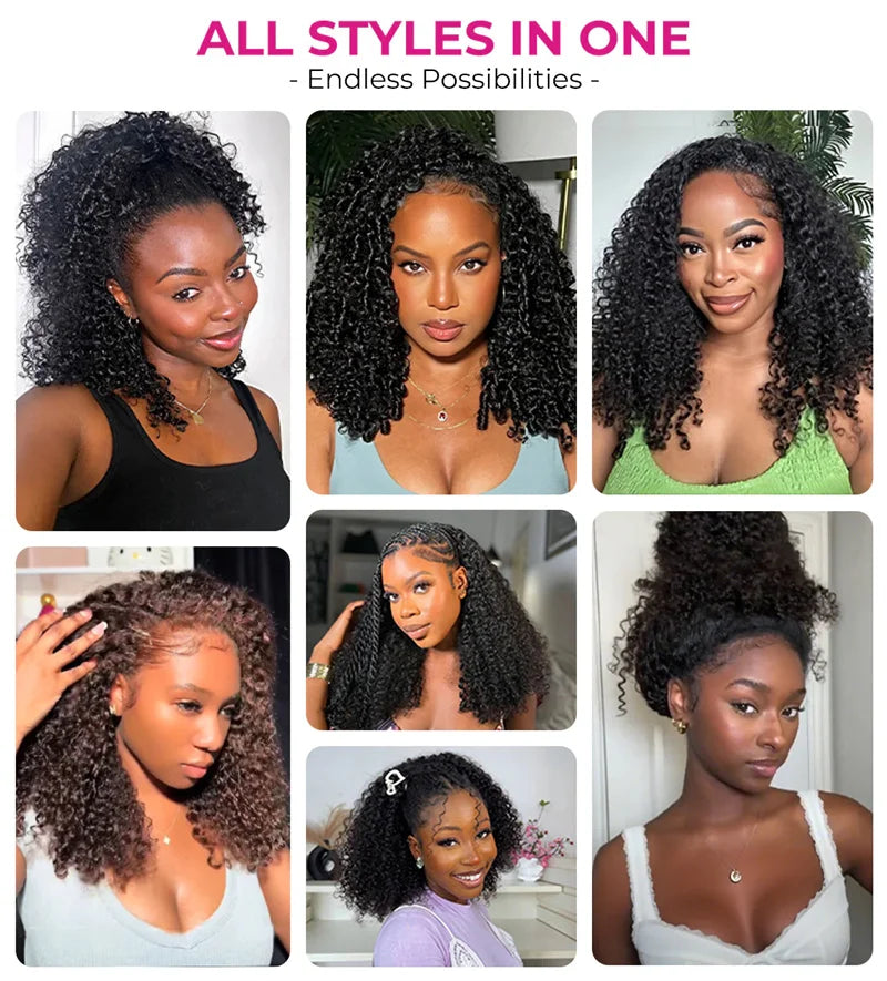 VSHOW Burmese Curly 3 IN 1 Half Wig Flip Over No Glue Install with Drawstring Beginner Friendly 100% Human Hair Natural Hairline