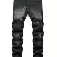 Men y2k Stretchy Denim jeans Ripped Skinny Letter Print elastic waist Casual pants for men Hole Slim Fit Denim Hip Hop Trousers