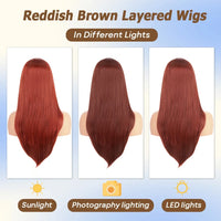 Reddish Brown Silky Straight 13x4 13X6 HD Synthetic Lace Front Wigs For Women 30 Inch Auburn Brown Straight Lace Wig Pre Plucked