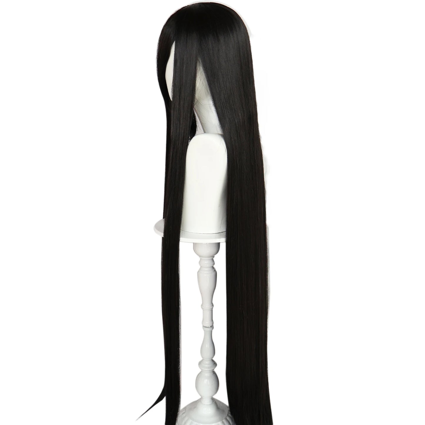 Synthetic 46Inch Black Straight Extra Long Stylish and Versatile Anime Cosplay Wig With Bangs For Daily Party Wear Wig Fashion