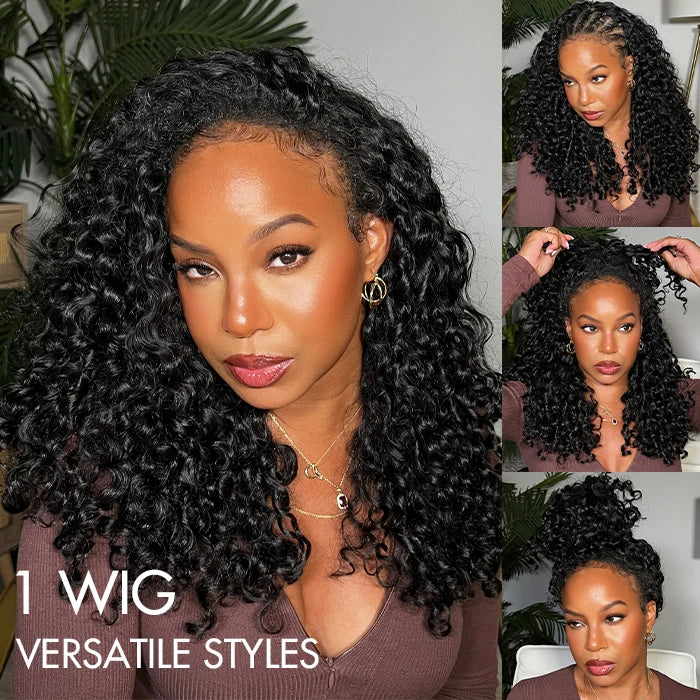 VSHOW Burmese Curly 3 IN 1 Half Wig Flip Over No Glue Install with Drawstring Beginner Friendly 100% Human Hair Natural Hairline