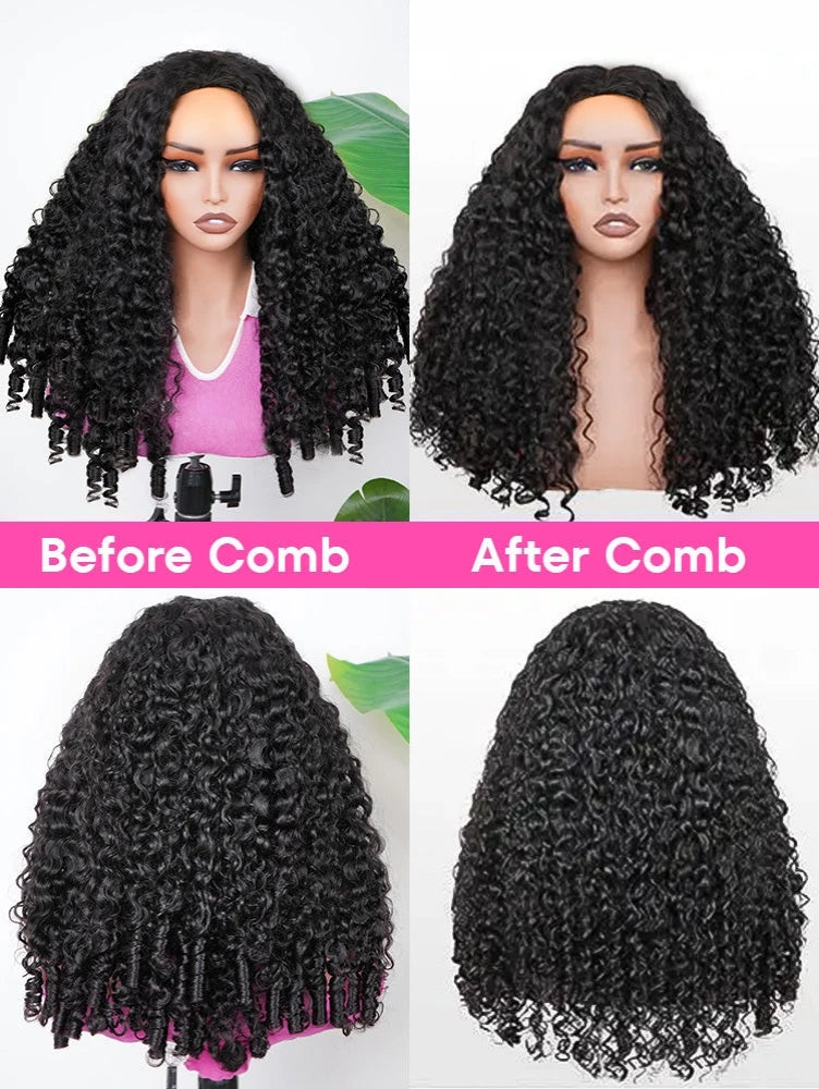 VSHOW Burmese Curly 3 IN 1 Half Wig Flip Over No Glue Install with Drawstring Beginner Friendly 100% Human Hair Natural Hairline