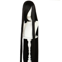 Synthetic 46Inch Black Straight Extra Long Stylish and Versatile Anime Cosplay Wig With Bangs For Daily Party Wear Wig Fashion