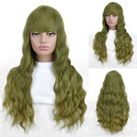 Wholesale Machine Made 28 Inch Long Natural Wave High Temperature Synthetic Hair Wigs 150% Density Unique Color Bangs Wig