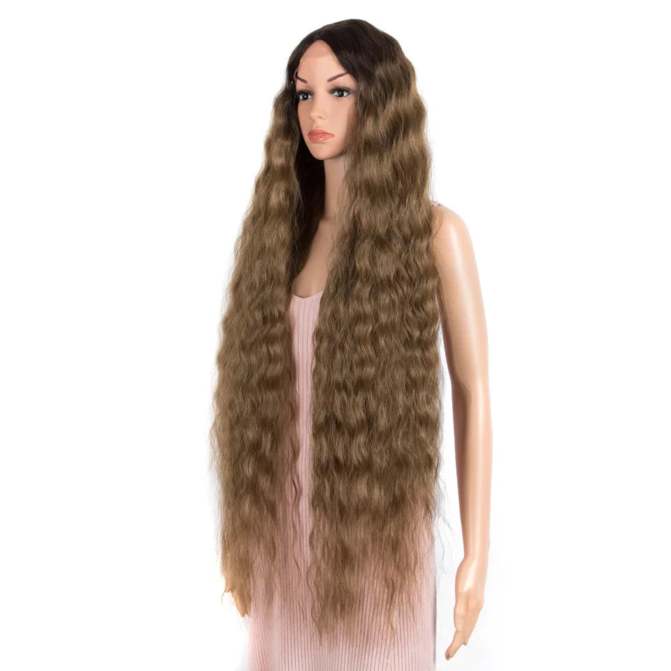 Synthetic Wigs Cosplay Loose Wave Hair Lace Front Wigs For Women Ombre Brown Water Wave 42 Inch Curly Hair Heat Resistant Wig