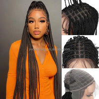 Long African Knotless Square Part Braids 13*4 Front Lace HD Dreadlocks Hair Wig Braiding High Temperature Synthetic Fiber Women