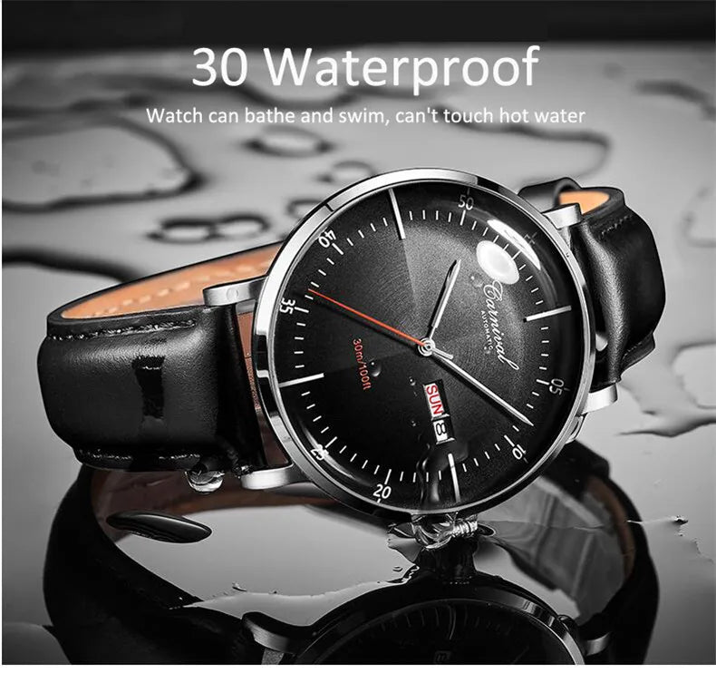 Carnival Brand 3D Curved Dial Luxury Sapphire Automatic Watch for Man Leather MIYIOTA Mechanical Watch Sports Wristwatch Male