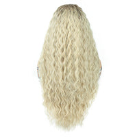 Wholesale High Temperature Fiber 28 Inches Long Curly Lace Wigs for Women Ombre Blonde Ginger Synthetic Lace Front Wigs