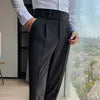 Napoli Men's Korean Version Slim-fit Autumn Retro High-waisted Business Solid Color Straight-leg Casual Men's Long Suit Pants